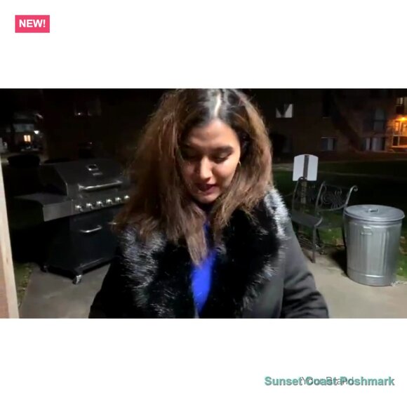 Faux Leather Trench Coat Fleece-Lined Mid-Length with Detachable Fur Collar - Picture 6 of 7